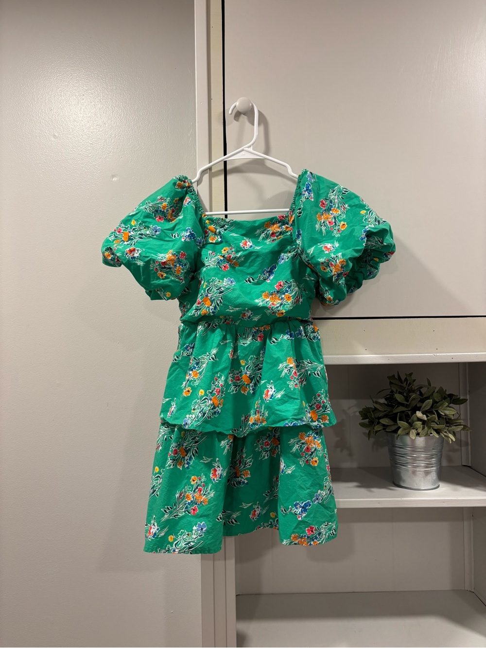 Cat & Jack Green Floral Puff-Sleeve Tiered Dress